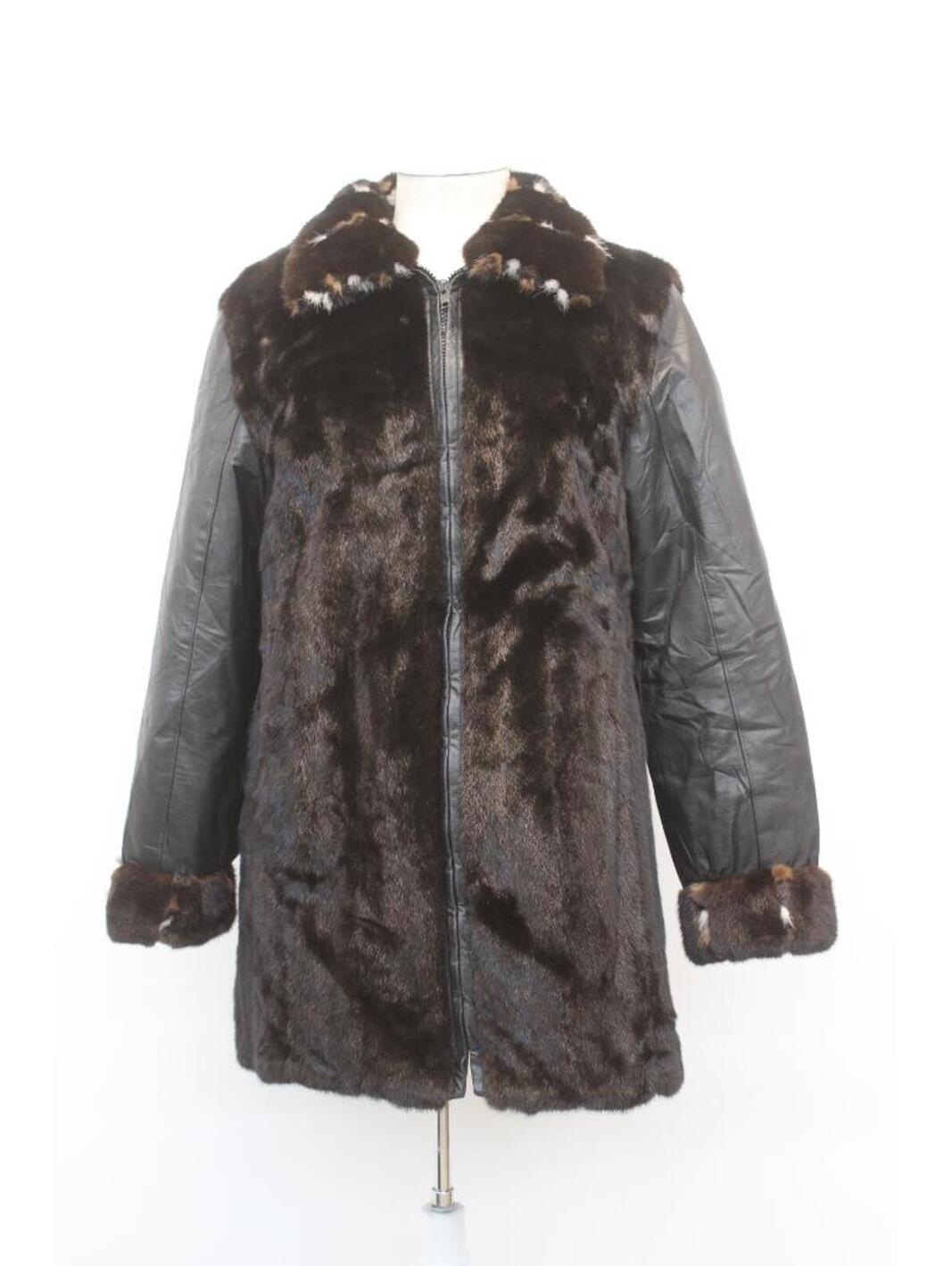 Excellent Canadian Dark Ranch Mink Fur Leather Coat Jacket Women Woman Size 4 S
